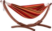Vivere Double Sunbrella Hangmat met Massief Houten Standaard - Sunset