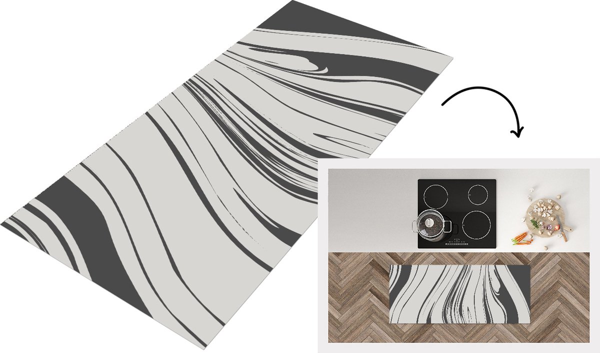 KitchenYeah Keukenloper - Loper keuken - Marmer - Patronen - Lijn - 120x50 cm - Keukenloper vinyl Multicolor