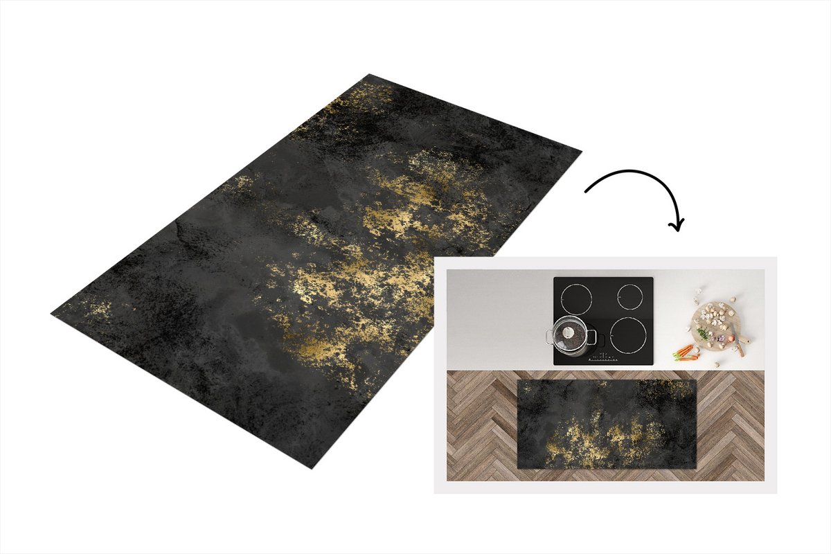 KitchenYeah Keukenloper - Loper keuken - Gold - Luxe - Zwart - 120x60 cm - Keukenloper vinyl Multicolor