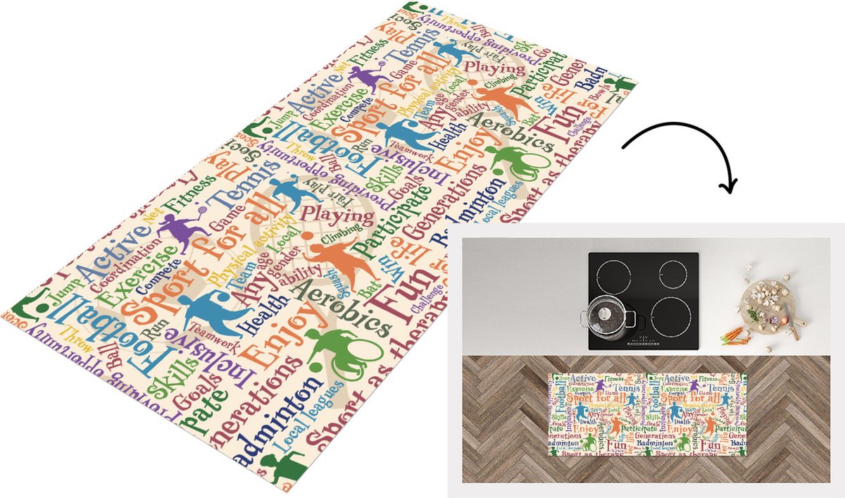 KitchenYeah Keukenloper - Loper keuken - Patroon - Sport - Alfabet - Quotes - 120x50 cm - Keukenloper vinyl Multicolor
