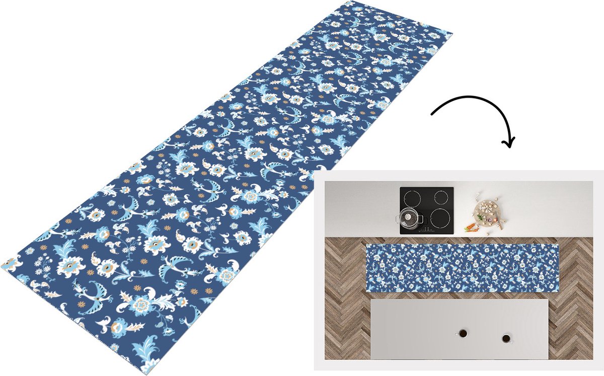 KitchenYeah Keukenloper - Loper keuken - Patroon - Vogel - Bloemen - 240x60 cm - Keukenloper vinyl Multicolor