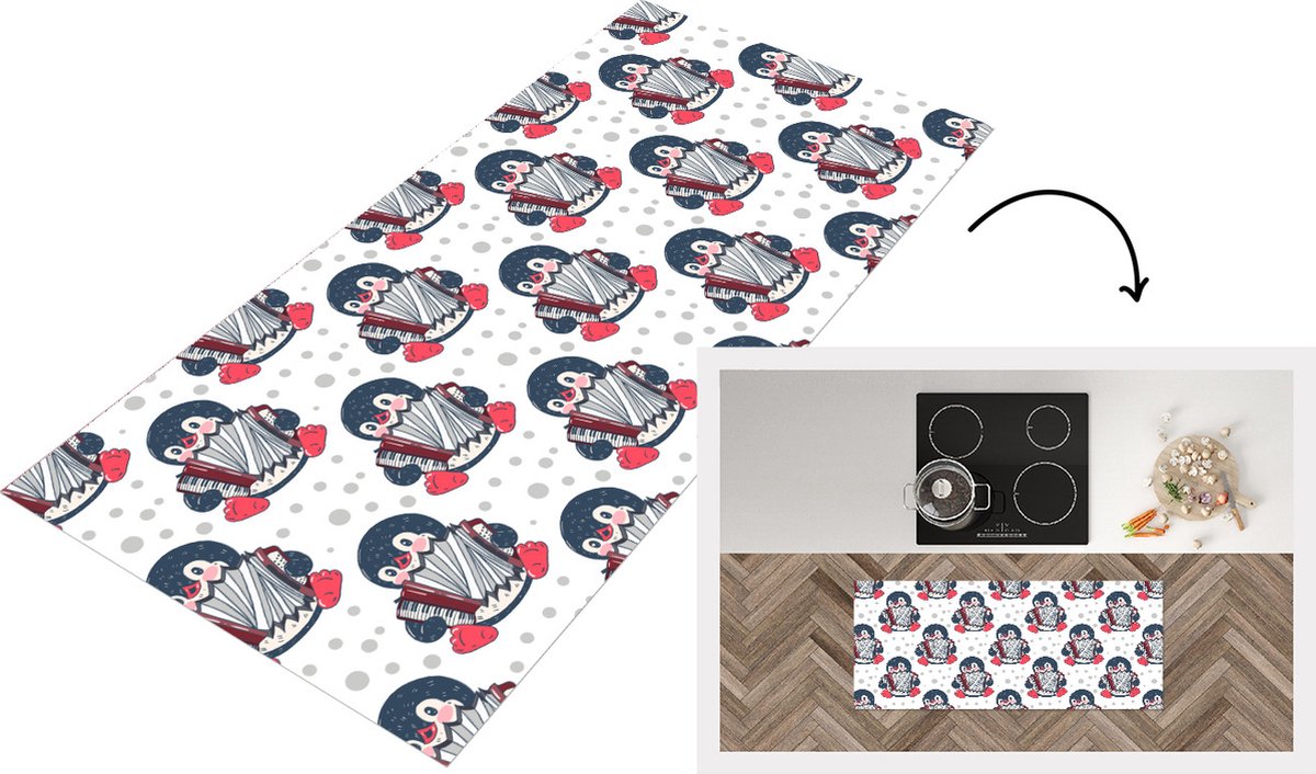 KitchenYeah Keukenloper - Loper keuken - Accordeon - Pinguïn - Patronen - 120x50 cm - Keukenloper vinyl Multicolor
