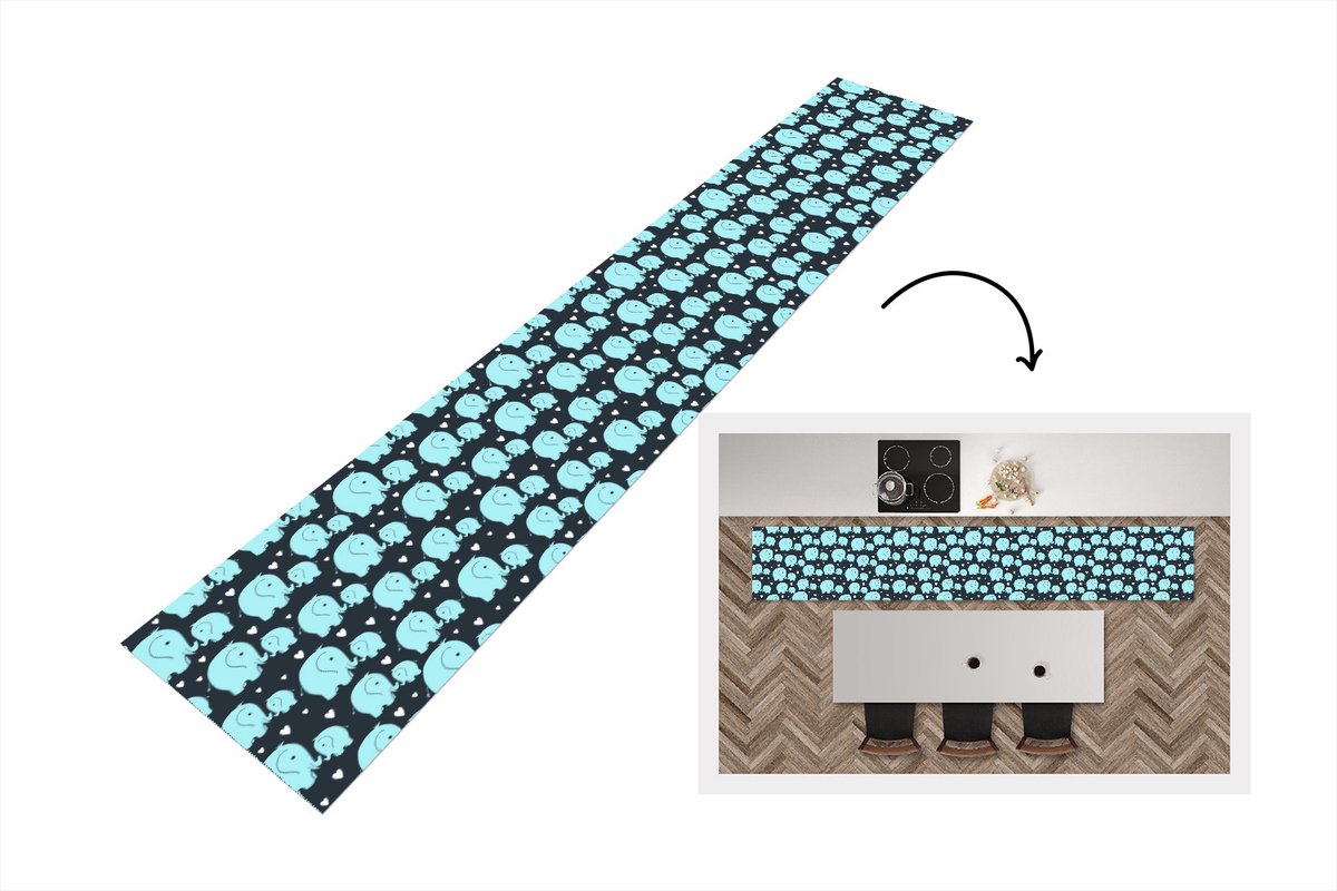 KitchenYeah Keukenloper - Loper keuken - Patronen - Olifant - Hart - 300x50 cm - Keukenloper vinyl Multicolor