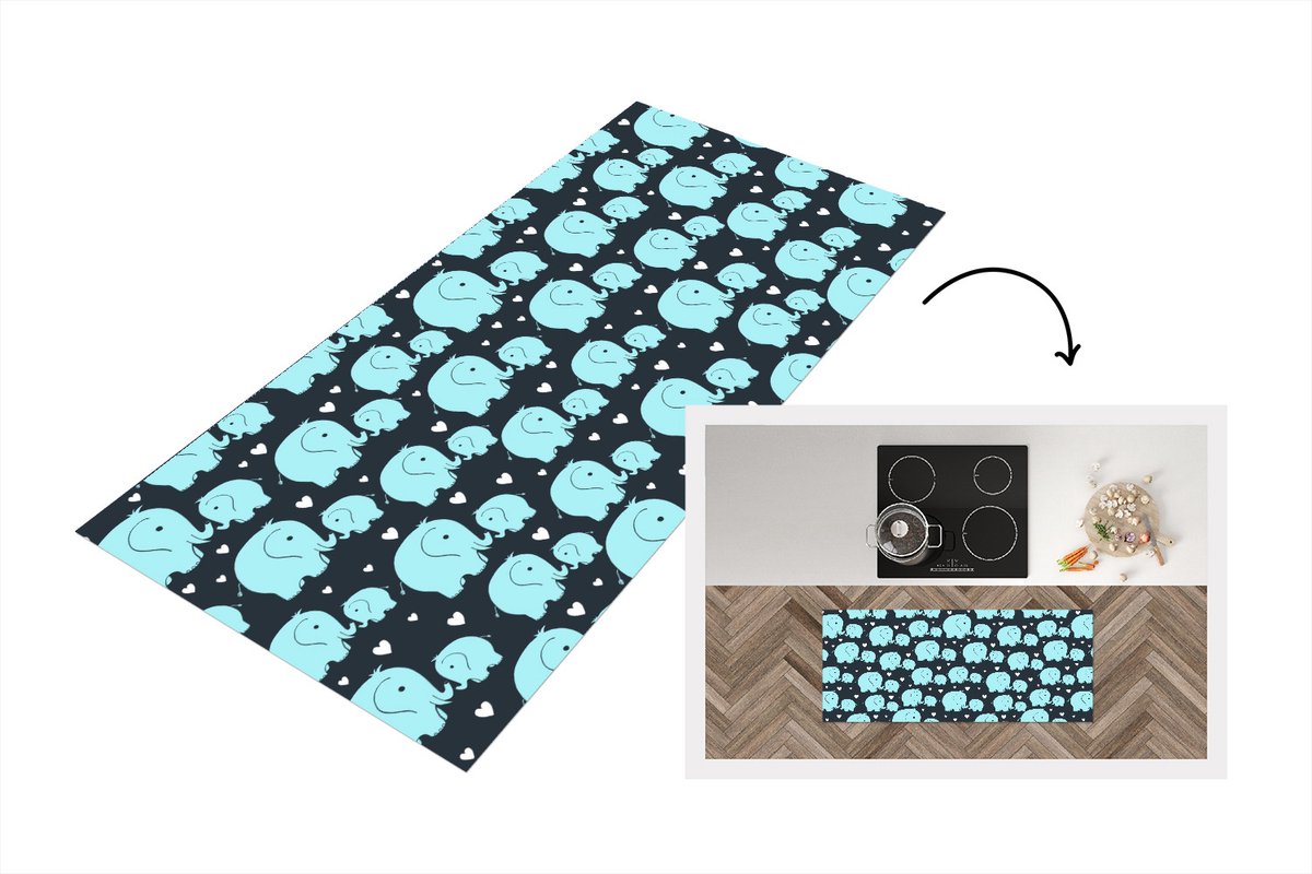 KitchenYeah Keukenloper - Loper keuken - Patronen - Olifant - Hart - 120x50 cm - Keukenloper vinyl Multicolor