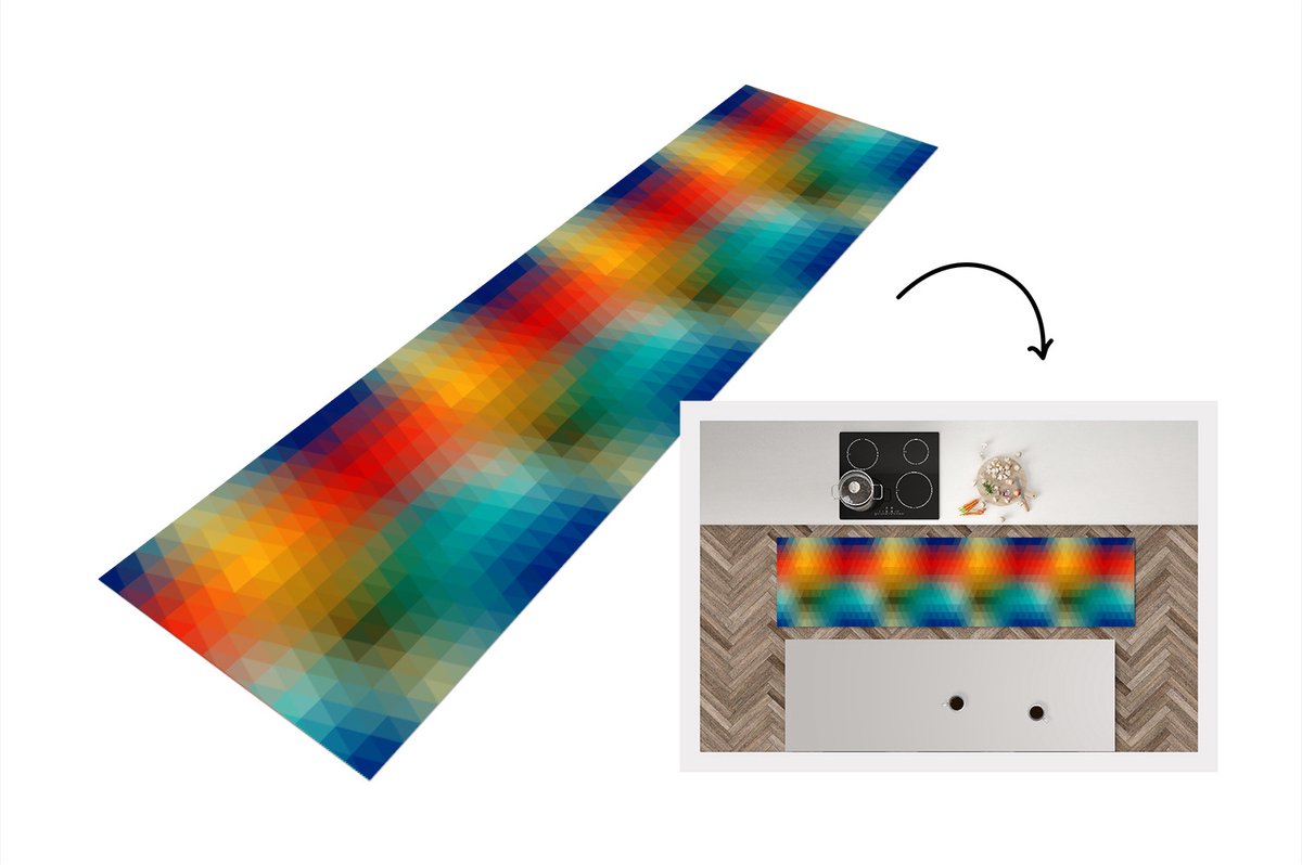 KitchenYeah Keukenloper - Loper keuken - Design - Retro - Patronen - Pixel - 240x60 cm - Keukenloper vinyl Multicolor