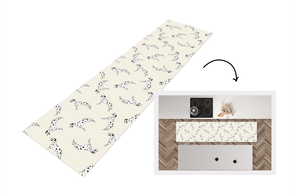 KitchenYeah Keukenloper - Loper keuken - Hond - Dalmatiër - Pastel - Jongen - Design - 200x50 cm - Keukenloper vinyl Multicolor