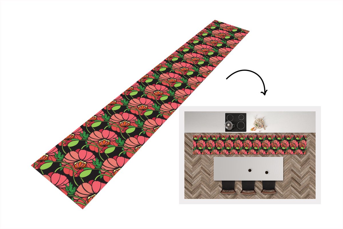 KitchenYeah Keukenloper - Loper keuken - Bloemen - Natuur - Roze - Patroon - 300x50 cm - Keukenloper vinyl Multicolor