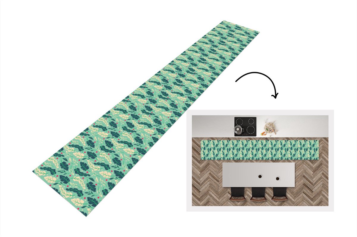 KitchenYeah Keukenloper - Loper keuken - Bladeren - Bes - Patroon - Winter - 300x50 cm - Keukenloper vinyl Multicolor
