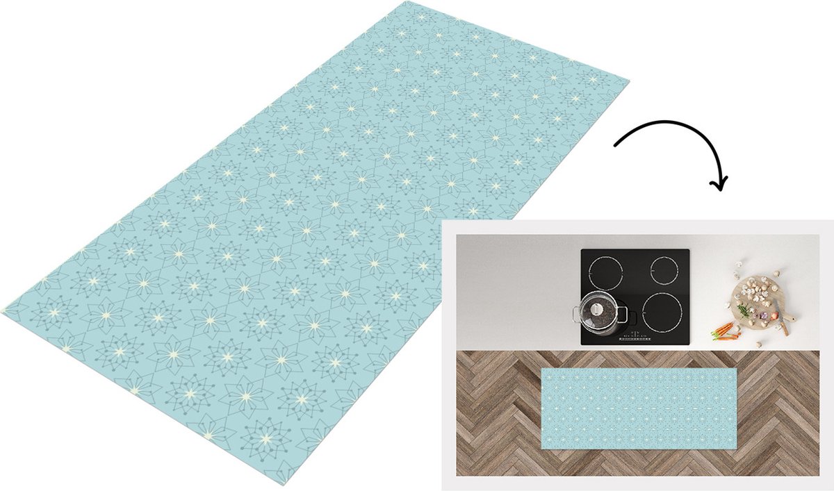 KitchenYeah Keukenloper - Loper keuken - Sneeuwvlokken - Winter - Design - Sterren - 120x50 cm - Keukenloper vinyl Multicolor