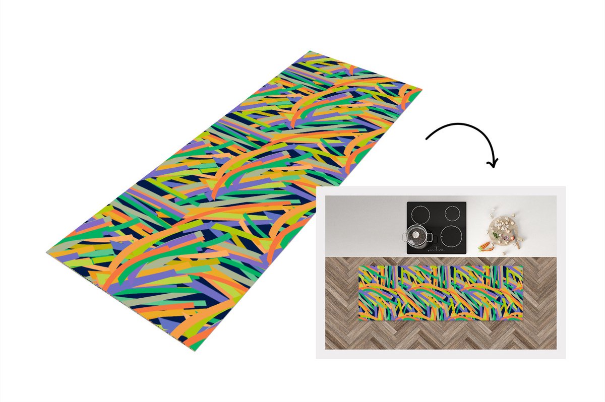 KitchenYeah Keukenloper - Loper keuken - Jungle - Patronen - Abstract - 180x60 cm - Keukenloper vinyl Multicolor