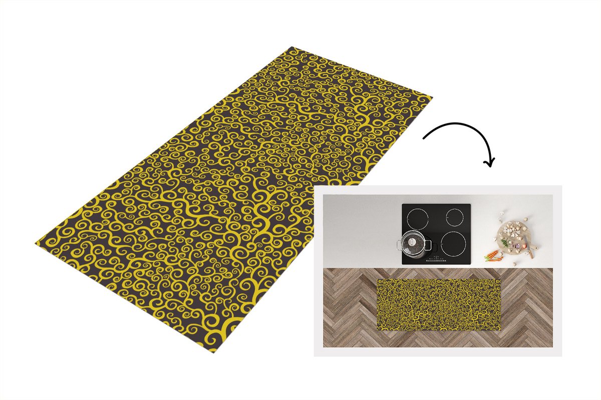 KitchenYeah Keukenloper - Loper keuken - Krul - Art nouveau - Patronen - 120x50 cm - Keukenloper vinyl Multicolor