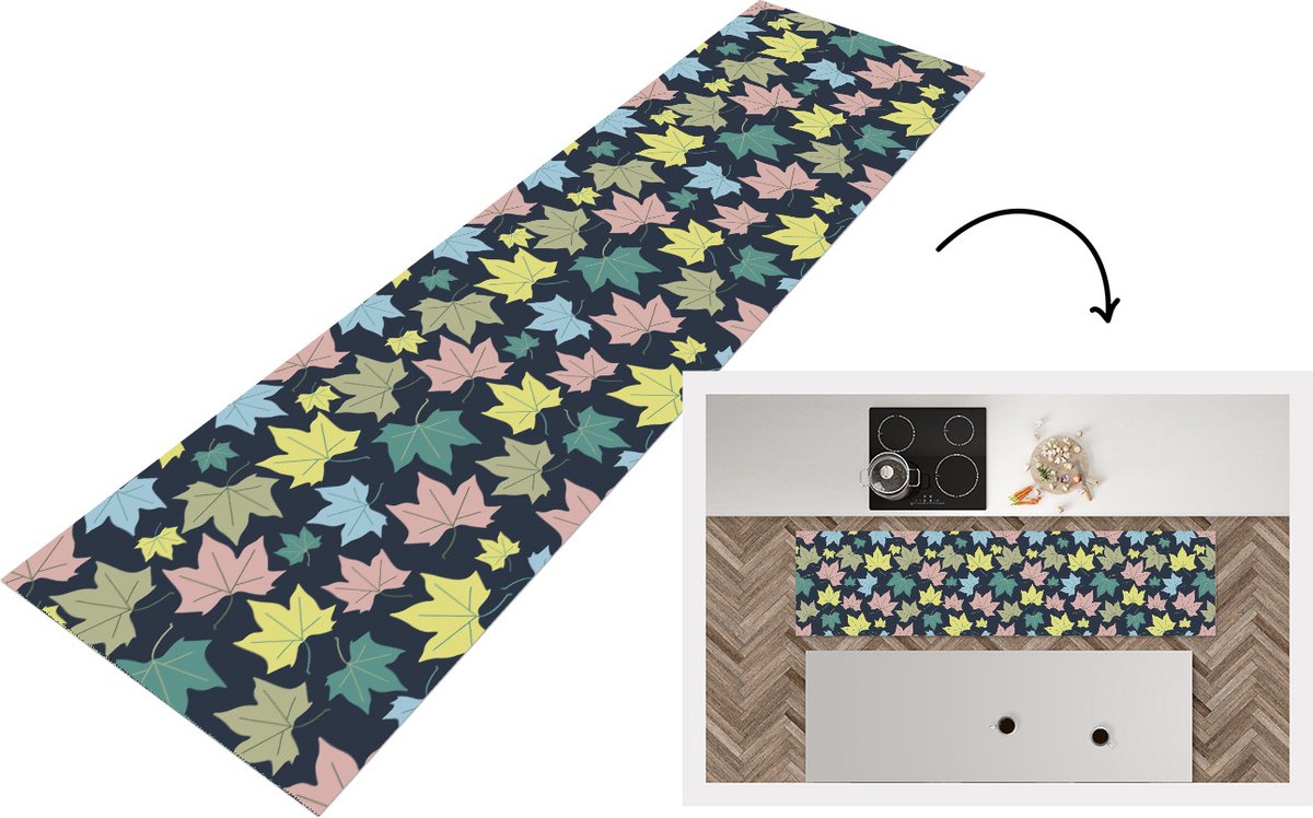 KitchenYeah Keukenloper - Loper keuken - Patronen - Herfst - Bladeren - 200x50 cm - Keukenloper vinyl Multicolor