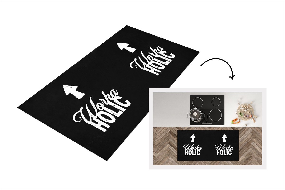 KitchenYeah Keukenloper - Loper keuken - Quotes - Zwart - Wit - Workaholic - Keukenloper vinyl, foto 2