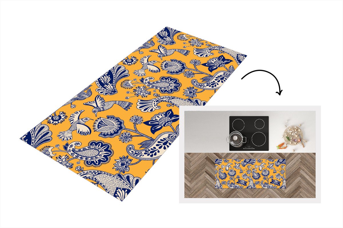 KitchenYeah Keukenloper - Loper keuken - Jungle - Design - Vogel - Kolibrie - 120x50 cm - Keukenloper vinyl Multicolor