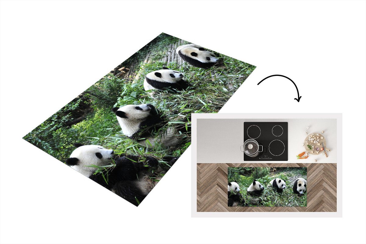 KitchenYeah Keukenloper - Loper keuken - Panda - Natuur - Bamboe - 120x60 cm - Keukenloper vinyl Multicolor