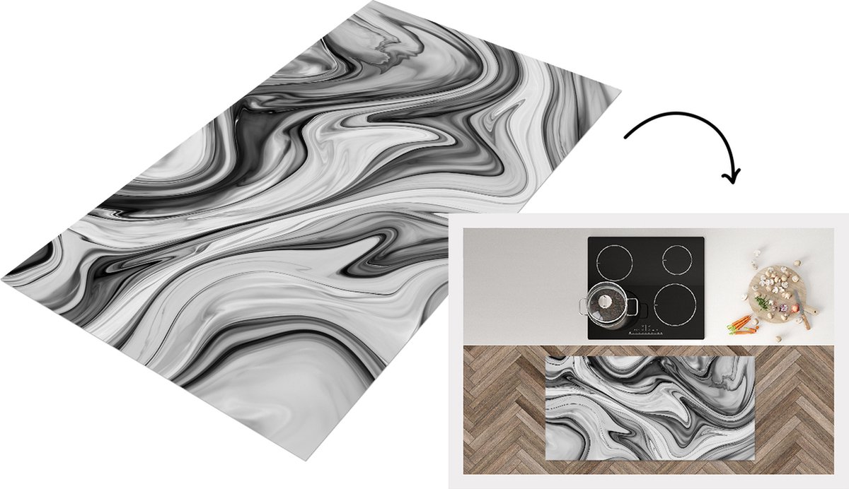 KitchenYeah Keukenloper - Loper keuken - Marmer - Patronen - Grijs - 120x60 cm - Keukenloper vinyl Multicolor