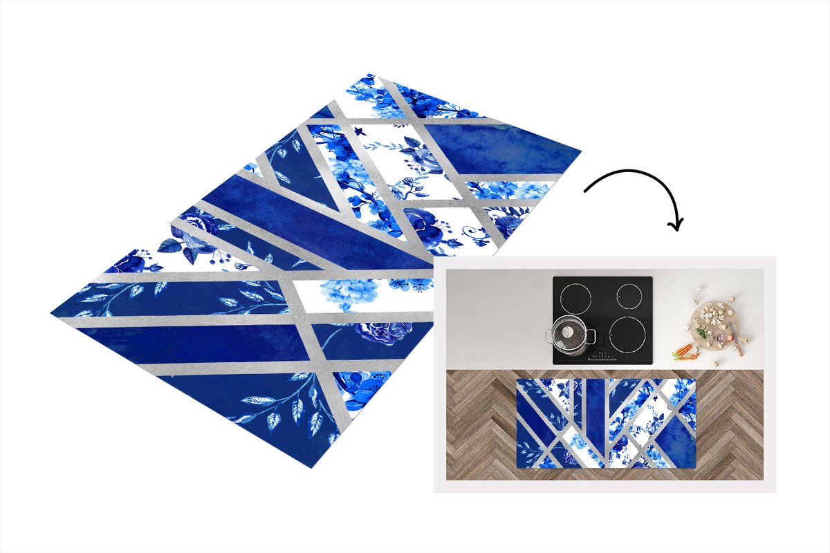 KitchenYeah Keukenloper - Loper keuken - Design - Delfts blauw - Luxe - 120x60 cm - Keukenloper vinyl Multicolor