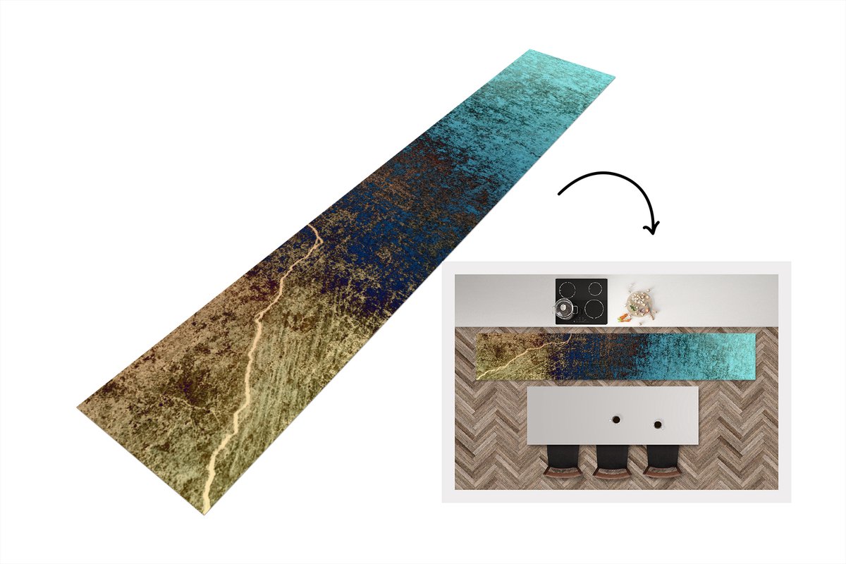 KitchenYeah Keukenloper - Loper keuken - Gekleurde muur met een scheur - 300x50 cm - Keukenloper vinyl Multicolor