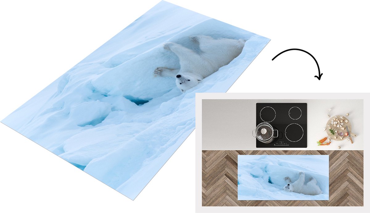 KitchenYeah Keukenloper - Loper keuken - IJsbeer - Sneeuw - Koud - 120x60 cm - Keukenloper vinyl Multicolor