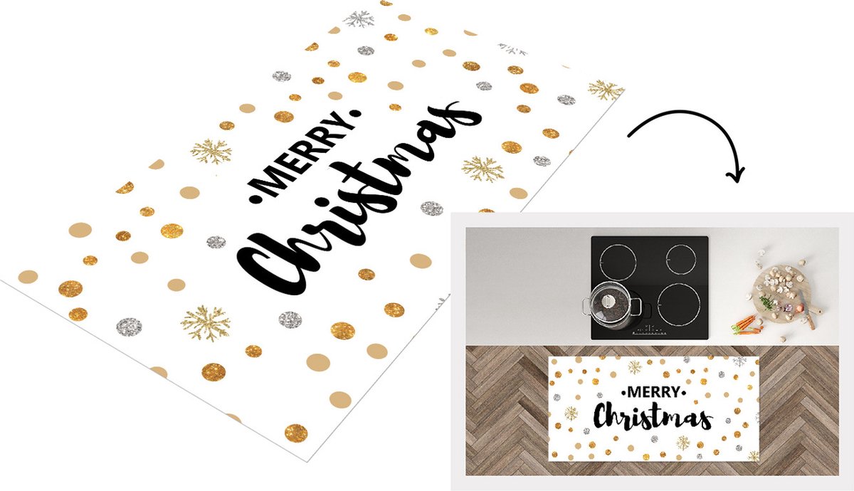 KitchenYeah Keukenloper - Loper keuken - Kerstmis - Quotes - Merry Christmas - Goud - Spreuken - 120x60 cm - Keukenloper vinyl Multicolor
