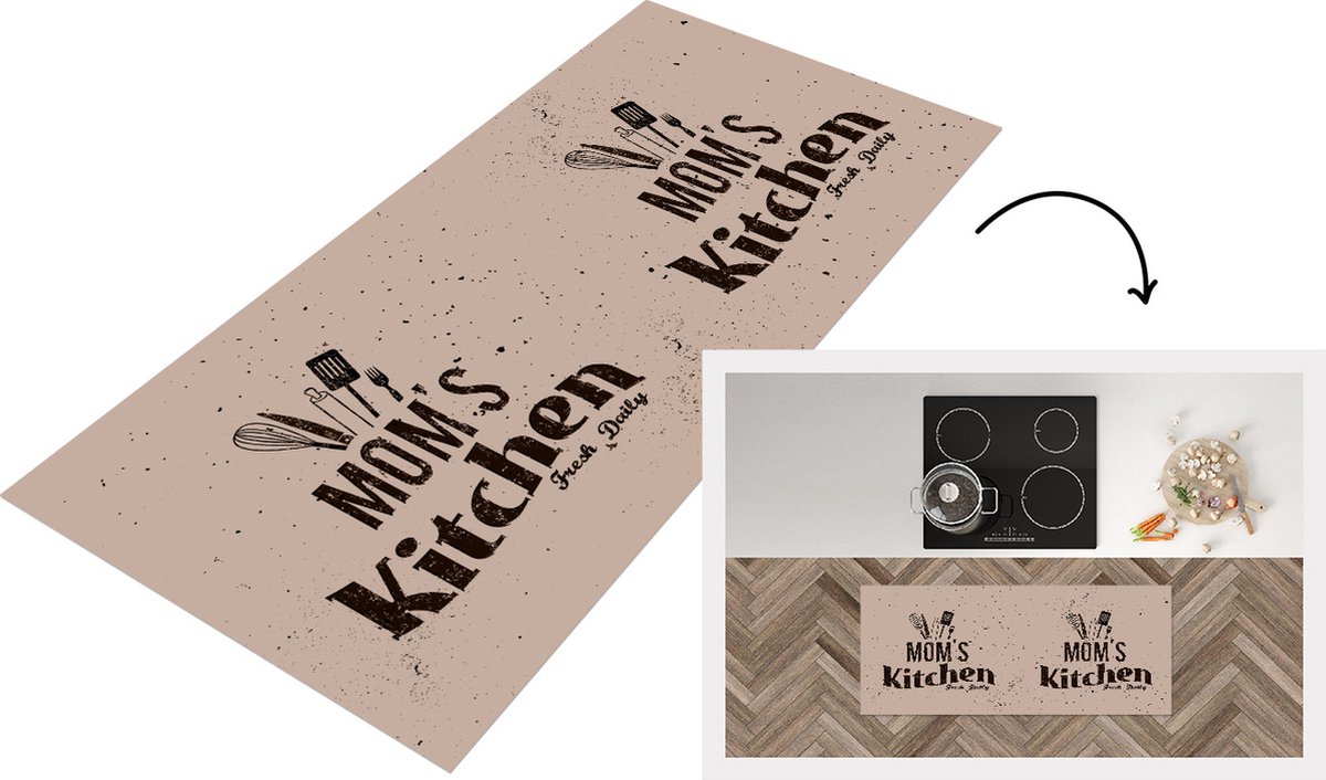KitchenYeah Keukenloper - Loper keuken - Keuken - Moeder - Vintage - 120x50 cm - Keukenloper vinyl - Cadeau voor vrouw Multicolor