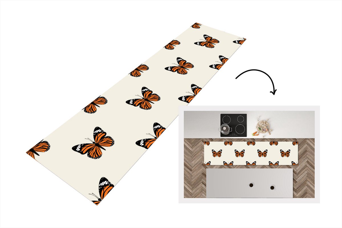 KitchenYeah Keukenloper - Loper keuken - Vlinder - Insecten - Patronen - 240x60 cm - Keukenloper vinyl Multicolor