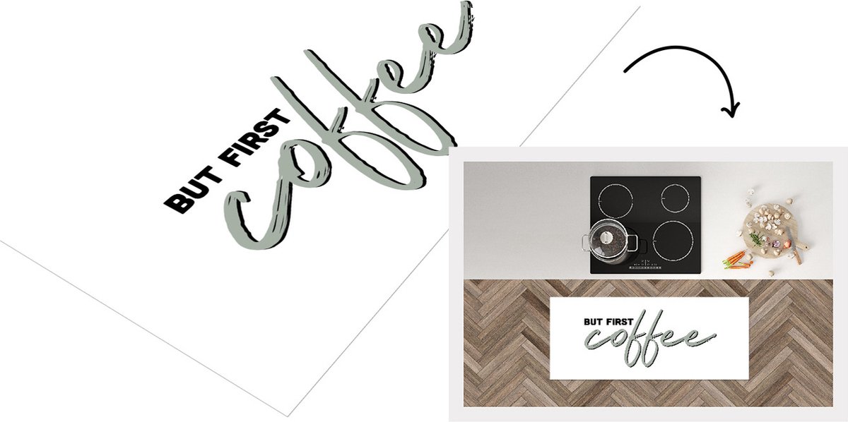 KitchenYeah Keukenloper - Loper keuken - But first coffee - Spreuken - Quotes - Koffie - 120x50 cm - Keukenloper vinyl Multicolor