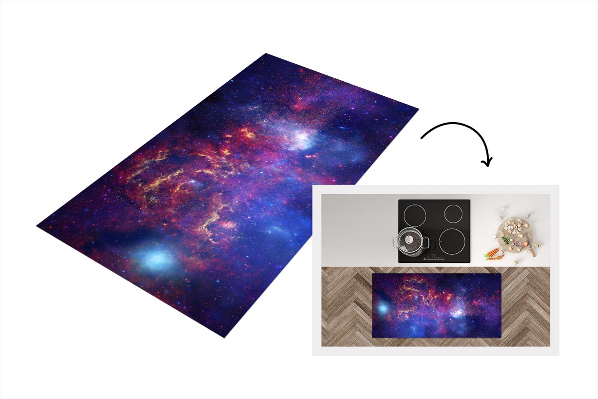 KitchenYeah Keukenloper - Loper keuken - Galaxy - Rood - Sterren - Keukenloper vinyl, foto 2