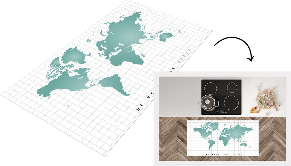 KitchenYeah Keukenloper - Loper keuken - Wereldkaart - Mintgroen - Modern - Keukenloper vinyl, foto 2
