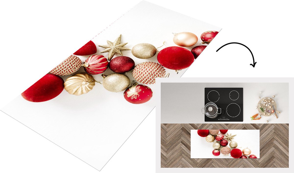 KitchenYeah Keukenloper - Loper keuken - Winter - Kerstballen - Rood - 120x50 cm - Keukenloper vinyl Multicolor