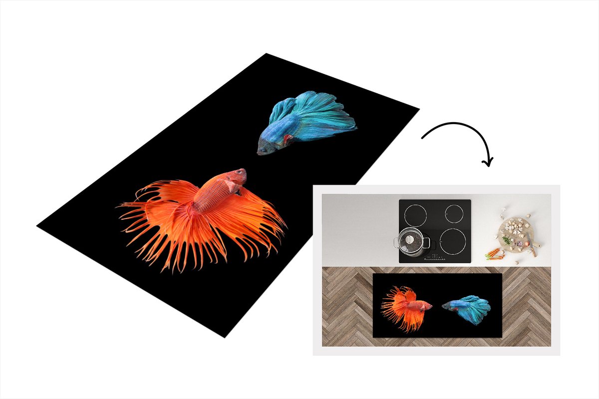 Keukenloper - Loper keuken - Vis - Wilde dieren - Zwart - 120x60 cm - Keukenloper vinyl