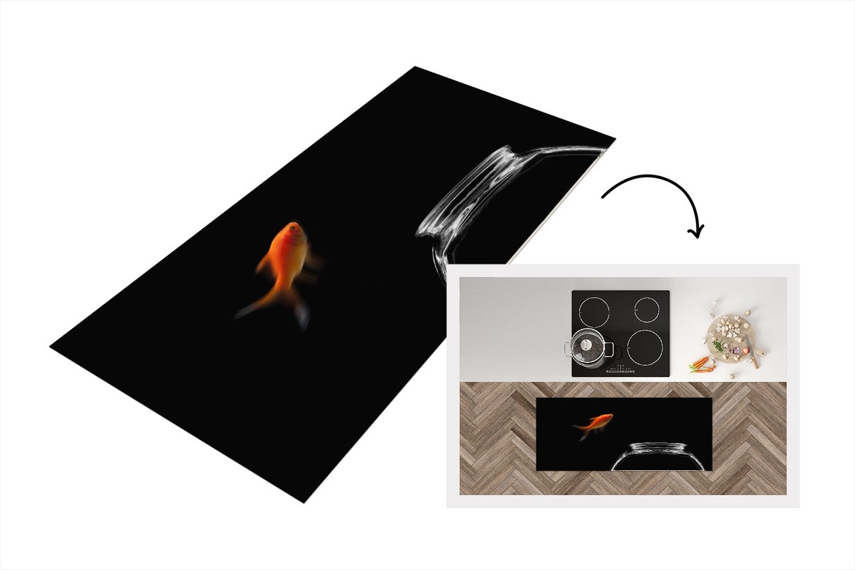 KitchenYeah Keukenloper - Loper keuken - Goudvis - Vissenkom - Zwart - 120x50 cm - Keukenloper vinyl Multicolor