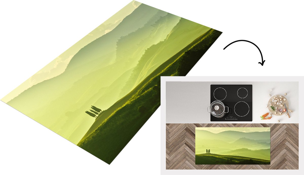 KitchenYeah Keukenloper - Loper keuken - Toscane - Heuvels - Groen - 120x60 cm - Keukenloper vinyl Multicolor