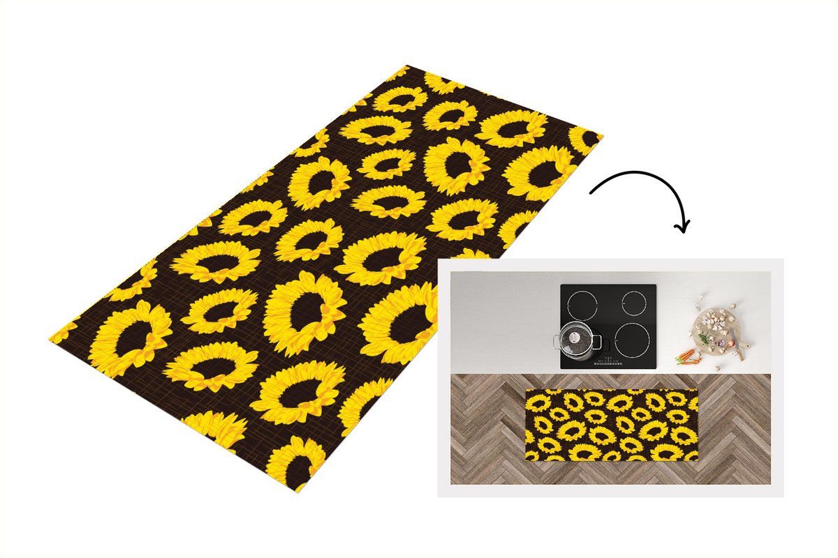 KitchenYeah Keukenloper - Loper keuken - Patronen - Zonnebloemen - Geel - 120x50 cm - Keukenloper vinyl Multicolor