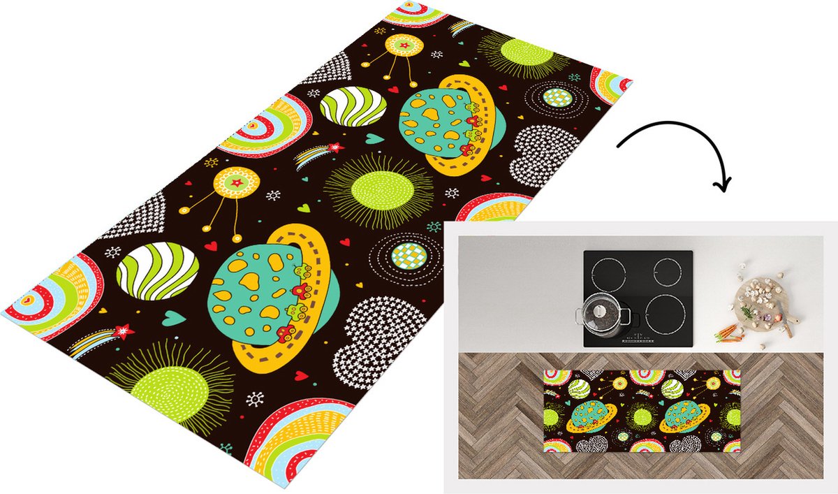 KitchenYeah Keukenloper - Loper keuken - Patronen - Ruimte - Planeten - Keukenloper vinyl multicolor, foto 2