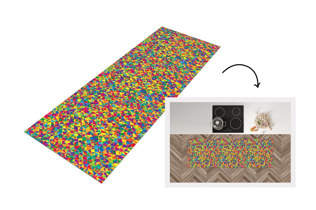 KitchenYeah Keukenloper - Loper keuken - Patronen - Kleuren - Regenboog - Abstract - 150x50 cm - Keukenloper vinyl Multicolor