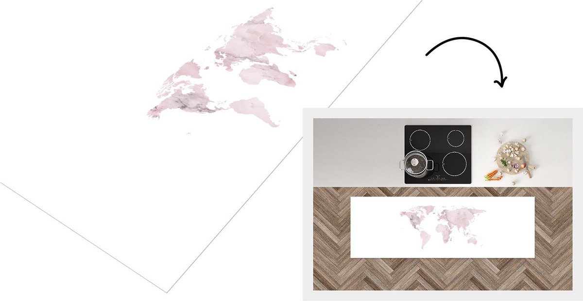 KitchenYeah Keukenloper - Loper keuken - Wereldkaart - Marmer - Luxe - 150x50 cm - Keukenloper vinyl Multicolor