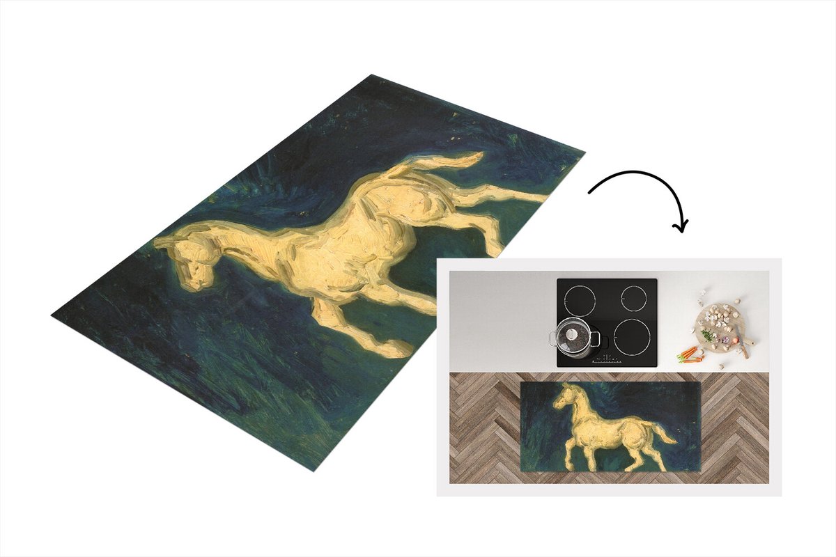 KitchenYeah Keukenloper - Loper keuken - Paard - Vincent van Gogh - 120x60 cm - Keukenloper vinyl Multicolor