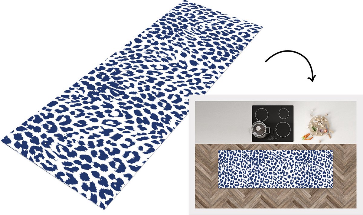 KitchenYeah Keukenloper - Loper keuken - Dierenprint - Panter - Blauw - Keukenloper vinyl Multicolor