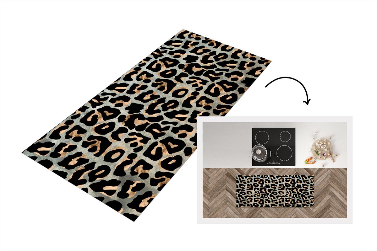 KitchenYeah Keukenloper - Loper keuken - Panterprint - Bruin - Zwart - Chic - 120x50 cm - Keukenloper vinyl Multicolor