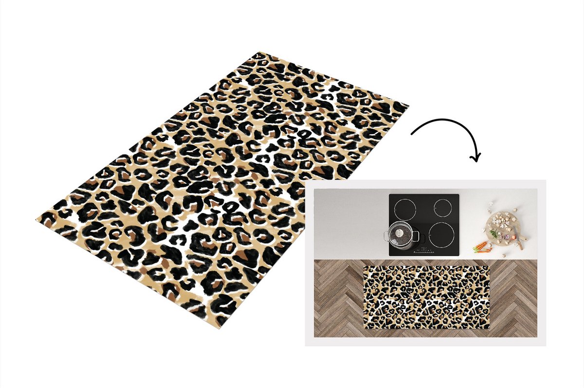 KitchenYeah Keukenloper - Loper keuken - Panterprint - Bruin - Waterverf - 120x60 cm - Keukenloper vinyl Multicolor
