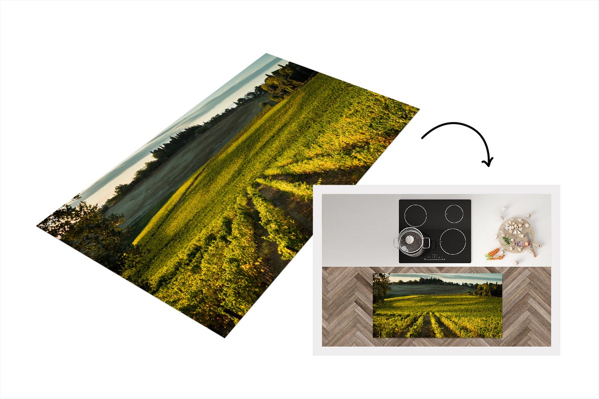 KitchenYeah Keukenloper - Loper keuken - Toscane - Landschap - Wijn - 120x60 cm - Keukenloper vinyl Multicolor