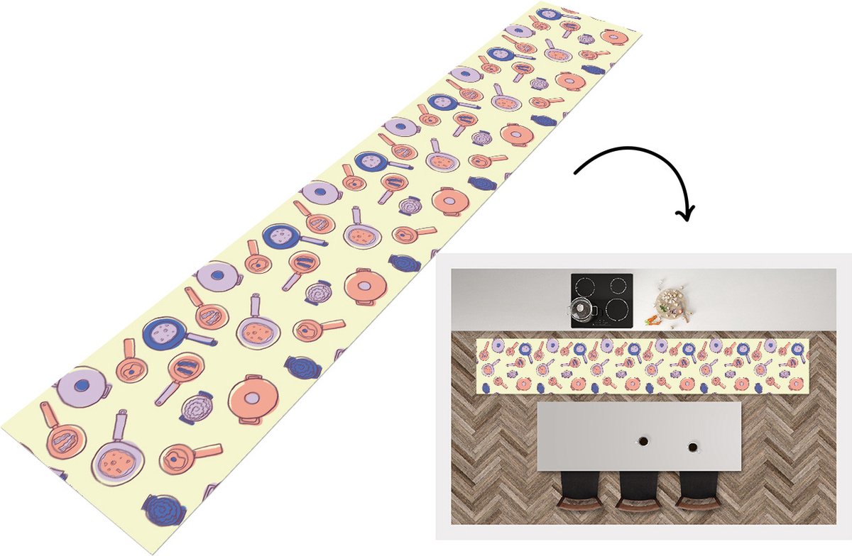 KitchenYeah Keukenloper - Loper keuken - Pan - Jaren 50 - Patroon - Keukenloper vinyl multicolor, foto 6