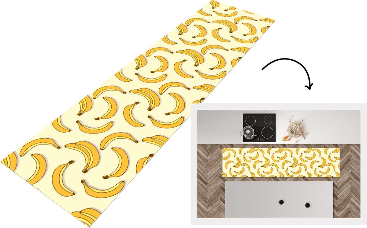 Keukenloper - Loper keuken - Fruit - Design - Banaan - 240x60 cm - Keukenloper vinyl
