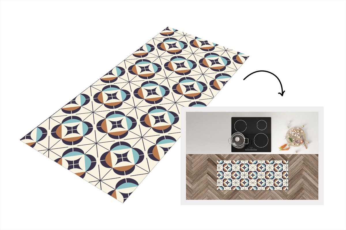 KitchenYeah Keukenloper - Loper keuken - Retro - Design - Geometrie - 120x50 cm - Keukenloper vinyl Multicolor