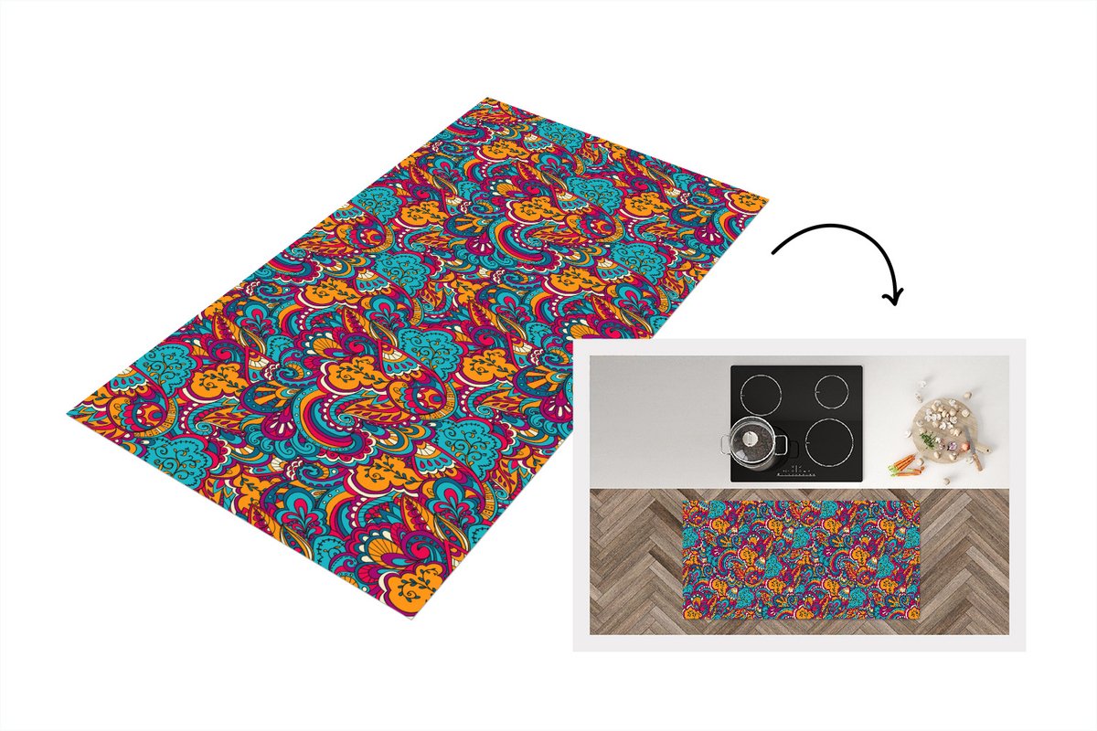 KitchenYeah Keukenloper - Loper keuken - Hippie - Flora - Abstract - Patroon - 120x60 cm - Keukenloper vinyl Multicolor
