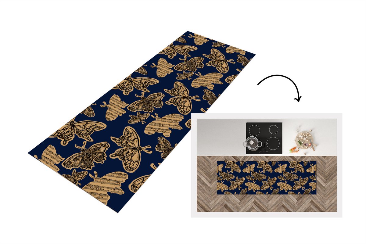 KitchenYeah Keukenloper - Loper keuken - Patroon - Muziek - Vlinders - 150x50 cm - Keukenloper vinyl Multicolor