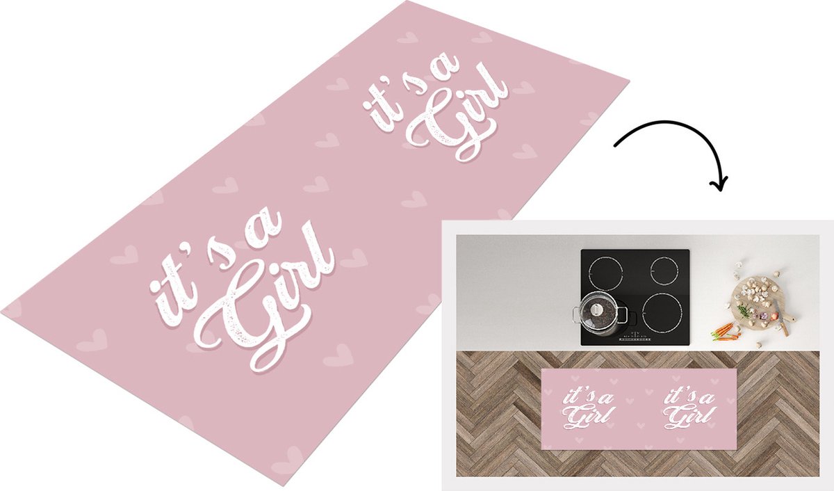 KitchenYeah Keukenloper - Loper keuken - Zwanger - Meisje - Mama - Gender reveal - Geboorte meisje - Spreuken - 120x50 cm - Keukenloper vinyl Multicolor