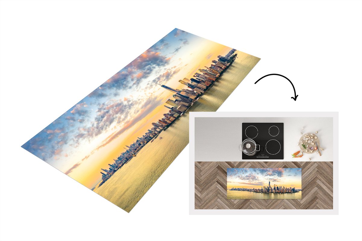 KitchenYeah Keukenloper - Loper keuken - New York - Skyline - Zonsondergang - 120x50 cm - Keukenloper vinyl Multicolor