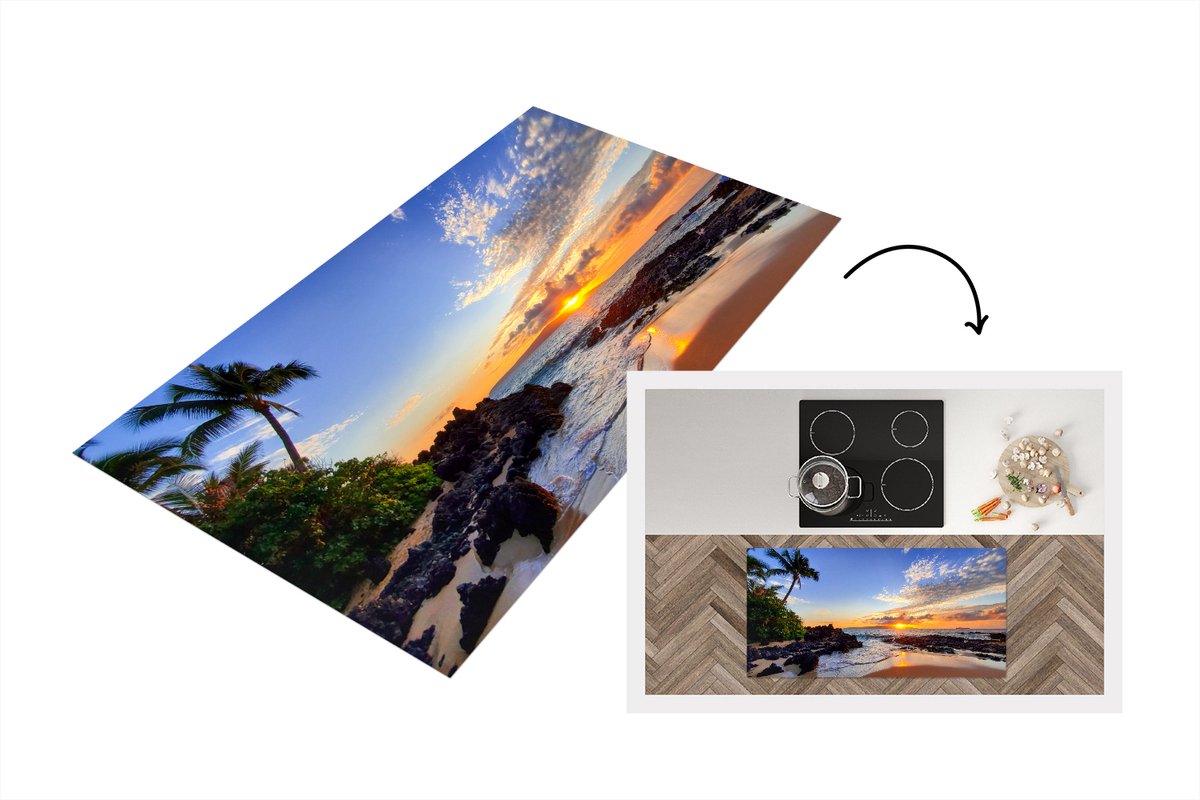KitchenYeah Keukenloper - Loper keuken - Strand - Zee - Zonsondergang - Hawaii - 120x60 cm - Keukenloper vinyl Multicolor